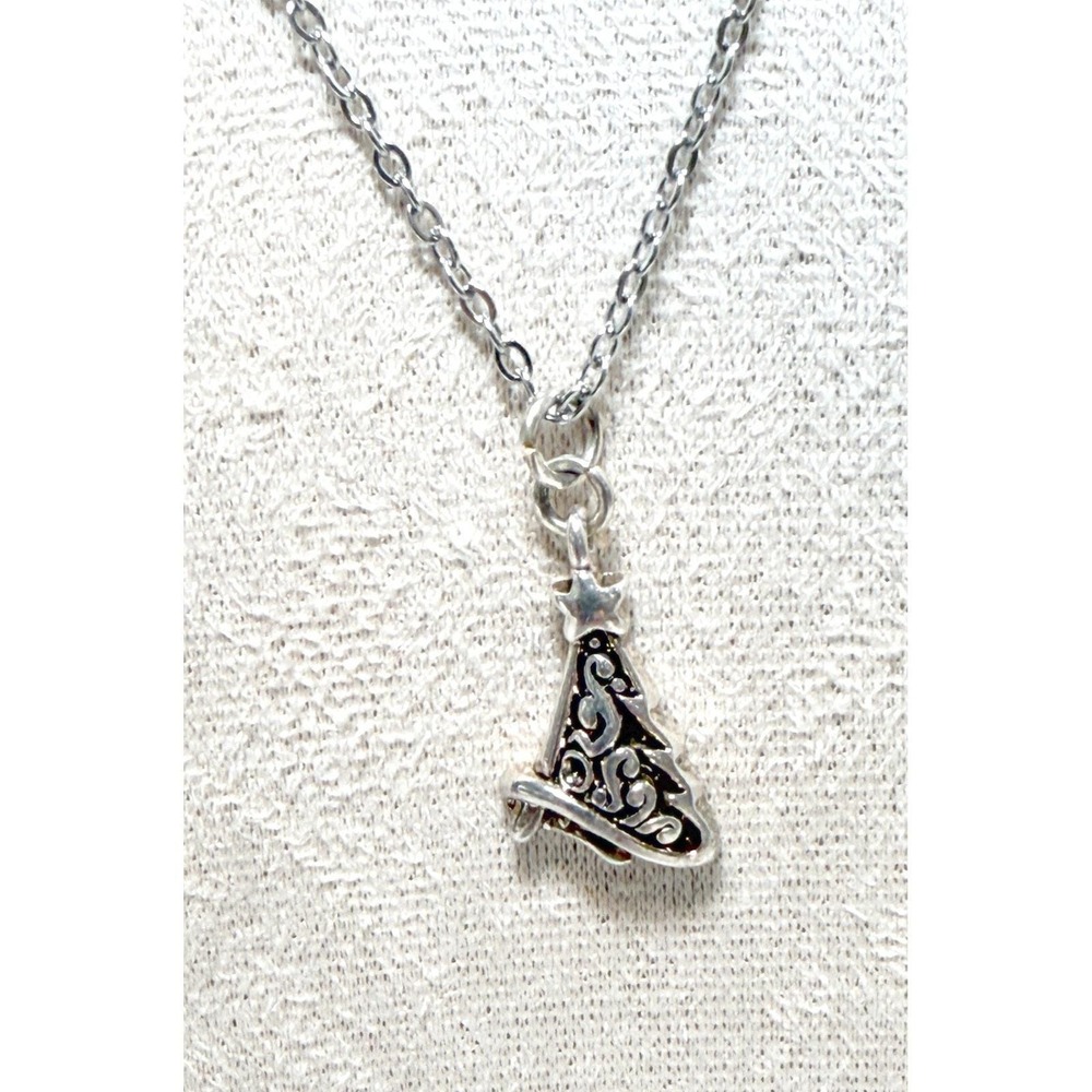 Dainty Silver Tone Christmas Tree & Star Pendant Necklace 20" Holiday Jewelry